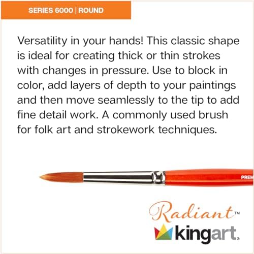 KINGART Premium Radiant 6000-6 Round Series Artist Brush, Synthetic Taklon Hair, Short Handle, for Acrylic, Oil and Watercolor Painting, Size 6