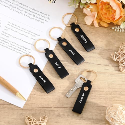 Wavyknot 50 Pcs Leather Keychain Blanks, 3.7 x 0.7 Inches, Black