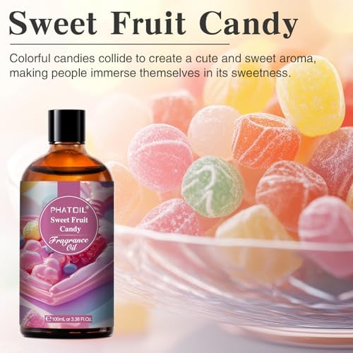 PHATOIL 3.38FL.OZ Sweet Fruit Candy Fragrance Oils for Aromatherapy, Essential Oils for Diffusers for Home, Perfect for Diffuser, Yoga, Skin Care, DIY Candle and Soap Making - 100ml | Long Lasting Scented Oils For Humidifier, Air Freshener, DIY Soap Ca...