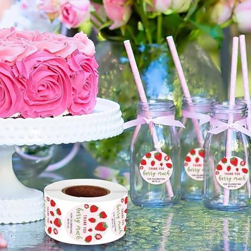 Strawberry Stickers,500Pcs 1 inch Red Strawberry Decals Baby Shower Fruit Themed Party Decor Scrapbooking Card Making Gift Wrapping Classroom Rewards