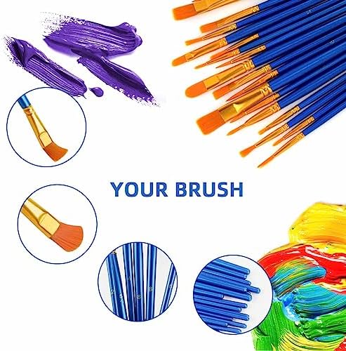 20 Pcs Paint Brushes Painting Brush for Acrylic Oil Watercolor Flat and Round Paint Brush Set for Washable Paint Artist Paint Small Brushes Bulk Toddler Paint Brushes Hog Bristle Art Brushes Pack