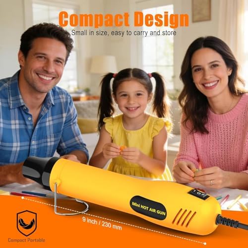 330W Mini Heat Gun, 250℃/350℃ Dual Temp Fast Heat Hot Air Gun with Overload Protection, Reflector Nozzle and Double Insulated 1.5m Cable for Heat Shrink Tubing, Crafts, Embossing (Yellow)