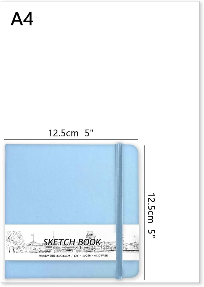 5" x 5" Hardcover Sketch Book,58 Sheets Small Mixed Media Pocket Sketch Pad
