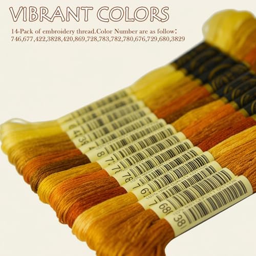 Click Image to Open expanded View Premium Rainbow Color Embroidery Floss - Cross Stitch Threads - Friendship Bracelets Floss - Crafts Floss - 14 Skeins Per Pack Embroidery Floss, Old Gold Gradient