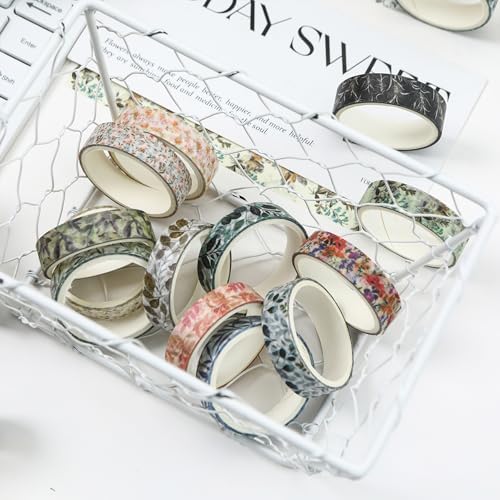 Flowers Washi Tape Set 60 Rolls Leaves Patterns Decorative Skinny Fall Masking Tapes for Arts, DIY Crafts, Journals, Planners, Scrapbook, Wrapping (Autumn)