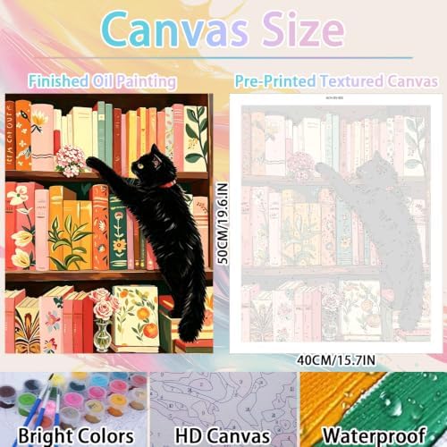WULINHUAFA Cat Paint by Numbers Adults Beginner 16x20 Inch | Bookshelf Adult Paint by Number Kits, DIY Acrylic Oil Easy Painting by Numbers for Gifts Home Wall Decor Without Frame