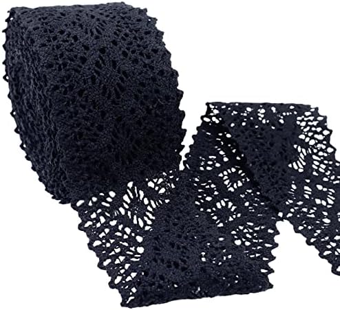 Black Lace Ribbon 8 Yards Crochet Lace Trim Cotton Sewing for Crafts, Gift Package Wrapping, Bridal Wedding Decoration, Scrapbooking Supplies