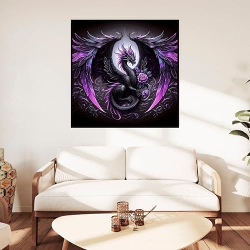 GOUOYANA Dragon Diamond Art Kits for Adults, Full Drill Dragon Diamond Painting Kits for Beginners, DIY Full Rhinestone 5D Diamond dots (Gemstone Craft), Home Wall Decoration (14x14 inch)