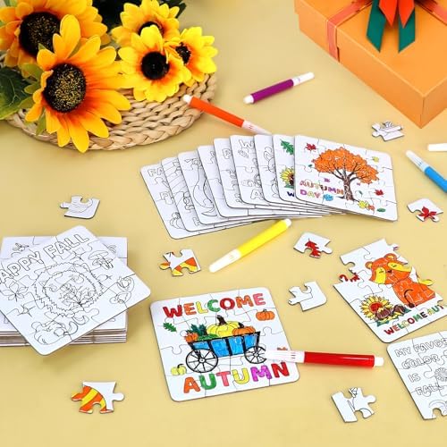 Thanksgiving Fall Crafts for Boys, Girls & Adults, Thanksgiving Arts and Crafts Kit DIY Puzzle with Pumpkin Leaf Turkey Owl, Fall Classroom Activities for Halloween Party Favors & Gift Supplies Bulk