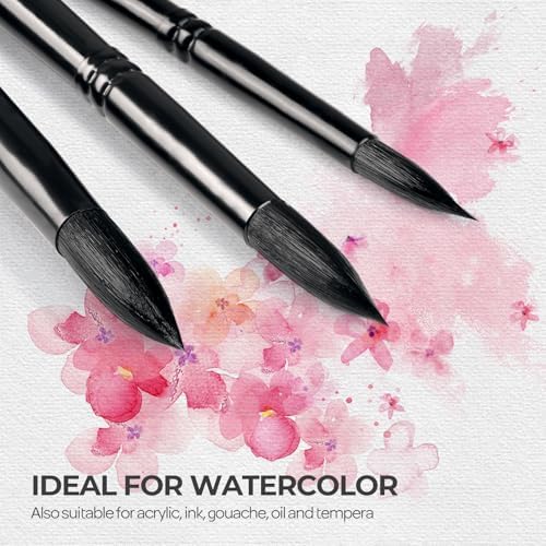 Nicpro 12pcs Watercolor Paint Brushes, Round Pointed Tip Paint Brush Set