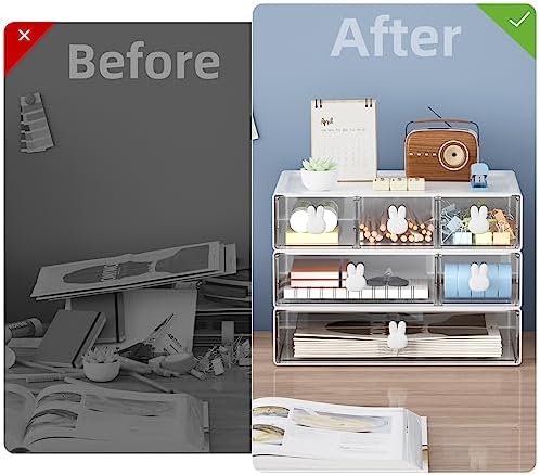 Marbrasse Desk Organizer with 6 Drawers, 3 Tier Stackable Storage Drawers Plastic Makeup Storage, Office Organizers and Storage, Desk Storage Box for Office, School, Home
