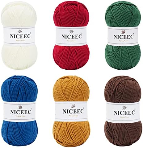 NICEEC 300g Soft Assorted Colors Yarn 100% Acrylic 870yds -Xmas