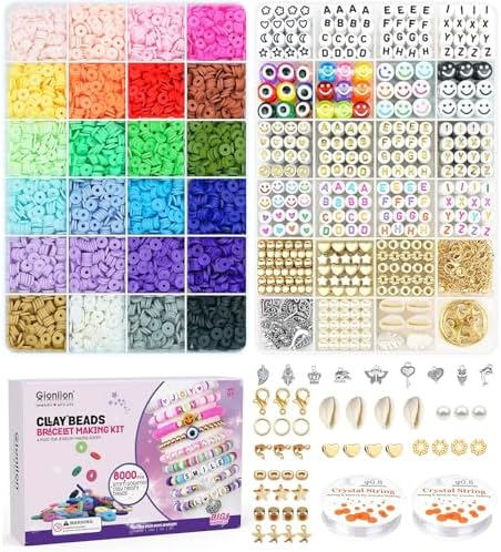 Gionlion Clay Beads Bracelet Making Kit, Pack 2 Boxes Preppy Letter Spacer Beads and Charms Kit for Friendship Jewelry Making, Arts and Crafts Gifts for Girls Ages 8-12
