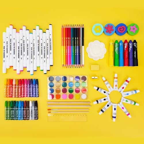 AmazeCat Art Supplies,159-Piece Deluxe Art Set,Drawing &Painting Kits for Kids,Gift Box for Adults Artists Kids Teens Girls Boys 4-12 (Pink)