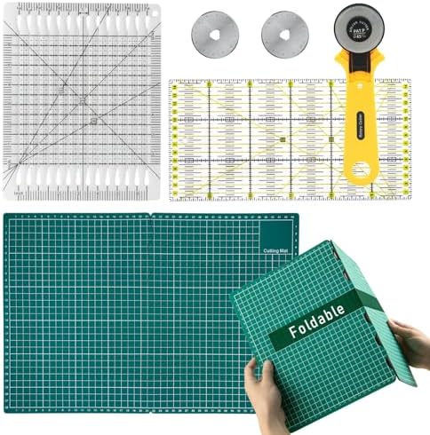 Rotary Cutter Set with A3 Self-Healing Cutting Mat, 2 Blades, Slotted Quilting Ruler – Complete Kit for Fabric Cutting, Quilting, Patchwork, Sewing & DIY Crafts