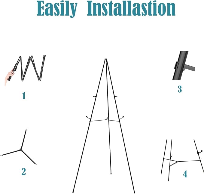 JIUYE 63" Instant Easels Stand for Wedding Sign & Posters,Adjustable Metal Easels for Display Painting Canvas,Folding Tripod with Portable Bag by JoyYeux,Black 3Pack | Height Adjustable Metal Floor Tripod for Wedding Posters with Bags,Easy Setup and Br...