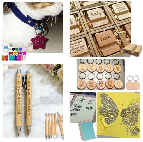 Leafcraft 218PCS Laser Engraving Material Explore Kit, 31 Kinds Laser Cutting Engraving Accessories Include Acrylic, Metal, Wood, Felt, PU Leather, Cork, Rock, Rubber for Engraver Machine DIY Crafting