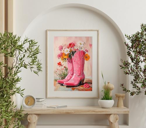 GEWOUVIN Pink Boots Diamond Art Kits for Adults, Diamond Painting Kit for Beginners, Round 5D DIY Diamond Dots Art,Full Drill Painting Kit Art and Crafts for Adults Home Wall Decor【11.8x15.7inch】
