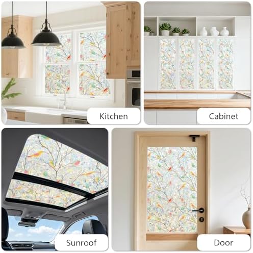 Kromapolis Window Privacy Film, Stained Glass Rainbow Bird, 17.5″ x 157.4″