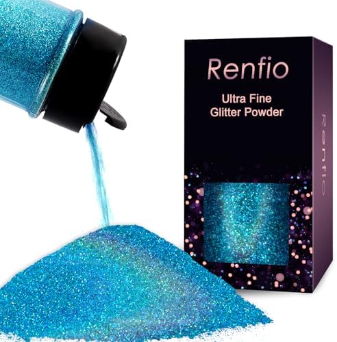 Renfio Holographic Ultra Fine Blue Glitter Powder Metallic Resin Glitter | 2.11 Oz (60g) PET Flakes Crafts Sequins 1/128" Fine Glitter Epoxy Chips Flakes for Tumblers Slime - Laser Blue
