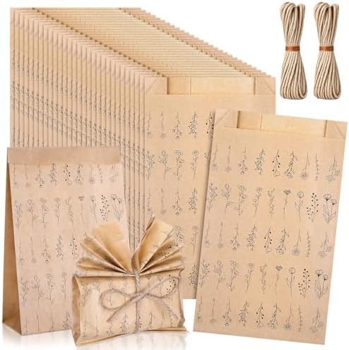 Fulmoon 100 Pcs Soap Packaging Paper Bag 5''x8'' with Rope,Flower Style