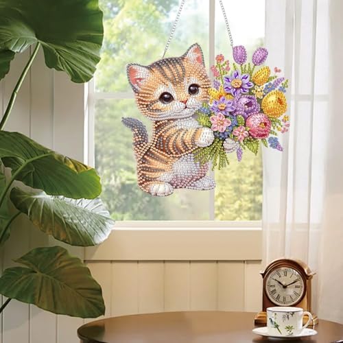 AIBOERL Diamond Art Kits for Adults, Cat Acrylic Hanging Suncatcher