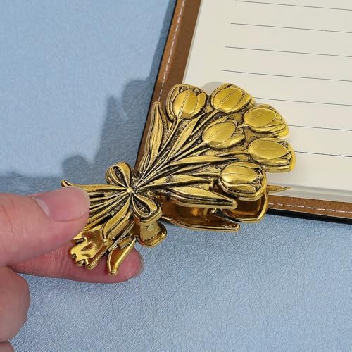 Vintage Plant Metal Bookmark Clips - Tree of Life/Tulip/Ginkgo Leaf Journal Clips, Traveler's Notebook Accessories, an Ideal Gift for Book Lovers and journaling Enthusiasts (Tulip Style B)