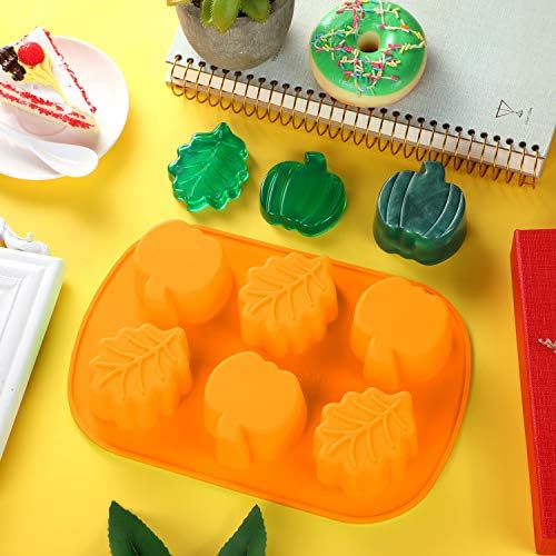 Patelai 2 Pcs Fall Silicone Molds, Pumpkin Maple Leaf, 3D, Orange