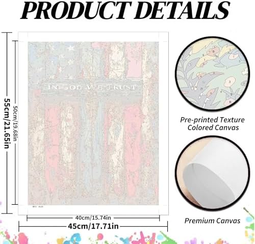 koemhxb American Flag Paint by Numbers Kit for Adults, Patriotic Painting by Numbers, Adult Cross Paint by Number Kits Suitable for Gifts and Interior Decor 16x20 Inch (Without Frame)