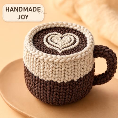 FACE N FACE DIY Crochet Coffee Mug Kit for Beginners – Handmade Yarn Cup Craft Set in Dark Gray with Yarn, Fiberfill & Step-by-Step Instructions – Easy Beginner Crochet Home Decor Gift for Adults