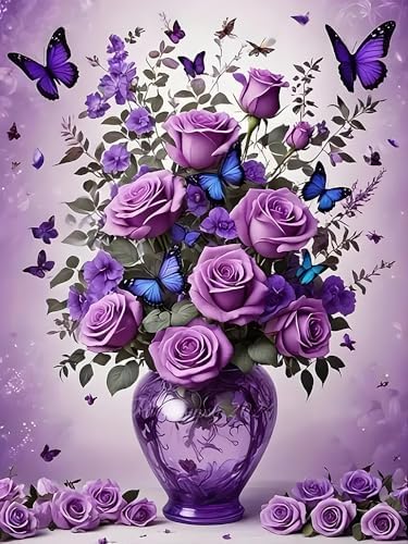 DIYCYCY Floral&Butterfly Diamond Art Kits for Adults Beginners 12x16 in | DIY 5D Diamond Painting Flowers,Round Full Drill Gem Art for Adults,Diamond Dots Paintings Picture Crafts,Home Wall Decor