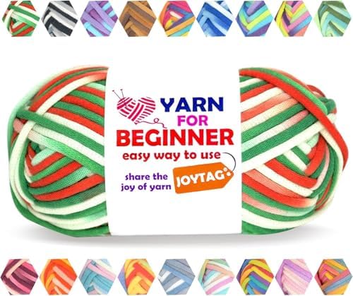 50g Rainbow Beginner Crochet Yarn for Crocheting and Knitting Multicolor Cotton Crochet Yarn for Beginners with Easy-to-See Stitches Cotton-Nylon Blend Easy Yarn for Beginners(Christmas Tone)