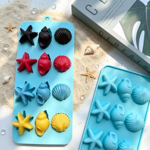 2Pack Marine Ocean Sea Silicone Mold, Seashell Starfish Conch Silicone Chocolate Candy Mold, Beach Silicone Mould for Cake Decoration, DIY Soap, Resin Craft, Ocean Mermaid Theme Party