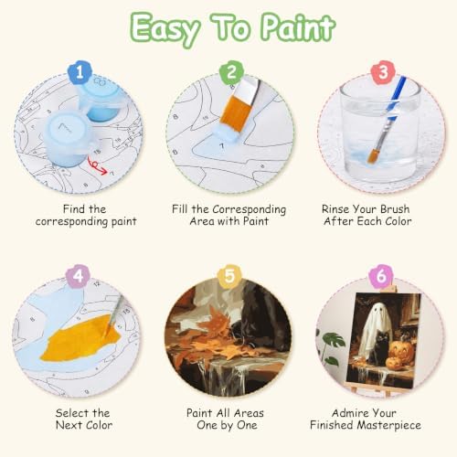 Spandrel Halloween Ghost Framed Paint by Numbers Kit for Adult, Black Cat Paint by Number Kits on Canvas, DIY Acrylic Oil Pumpkin Painting by Numbers for Home Wall Decor, 8x12in