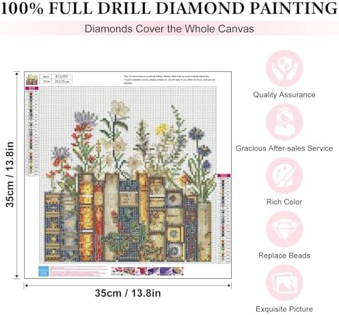Yezavesu Book Diamond Art Kits for Adults Beginners 14x14 Inch | Book Flower Diamond Painting Kit, DIY 5D Full Round Drill Gem Art, Stress Relief Craft Kits, Home Wall Decor Gift