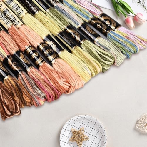 12 Skeins 105 Yards Cross Stitch Floss Colorful Embroidery Thread 6 Ply Variegated Polyester Friendship Bracelet String Bulk for Sewing Making Needlecraft Knitting Clothes Stitching Decor