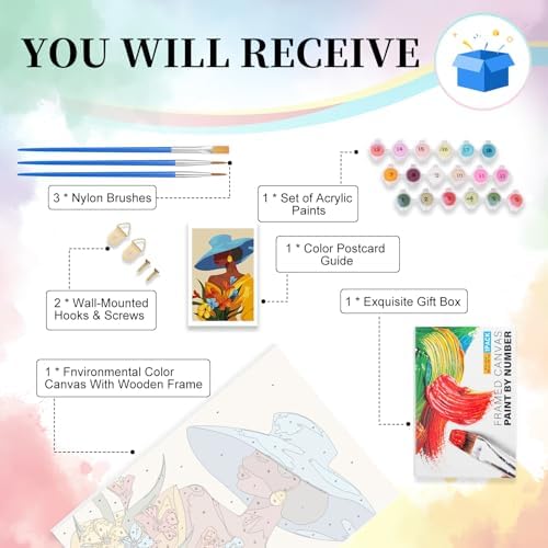 Framed Paint by Numbers Kit for Adults Beginners – Elegant Black Woman