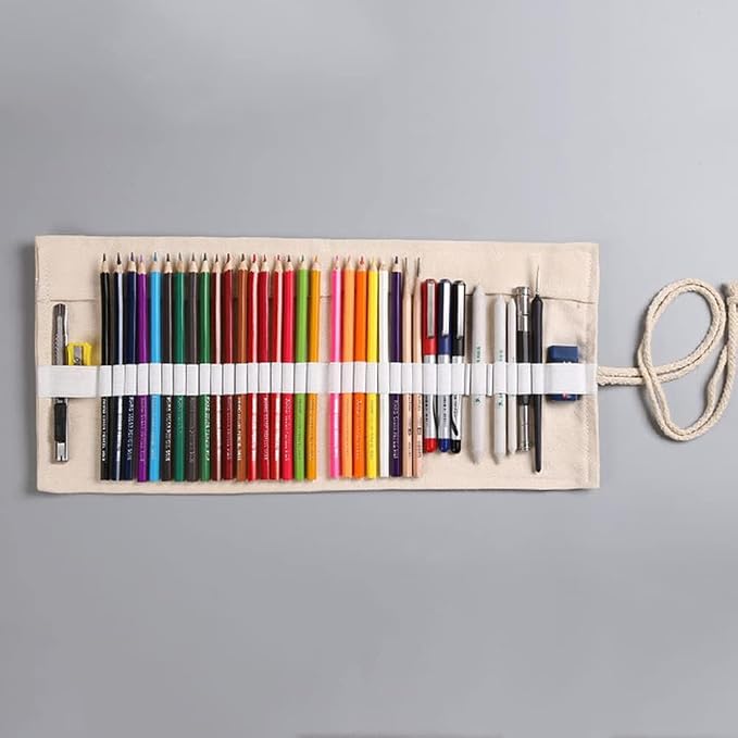 DIYOMR 12/24/36/72 Slots Pencil Wrap Roll, Artist Colored Roll Up Bag, Short Brushes Pouch Case Organizer for Drawing Coloring and Sketching, No Pencils (Trees, 12slots)