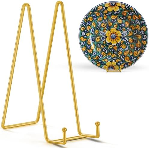 TR-LIFE 14 Inch Gold Metal Plate Stand (2 Pack) - Heavy Duty Display Easel for Large Plates, Frames, Platters and Art