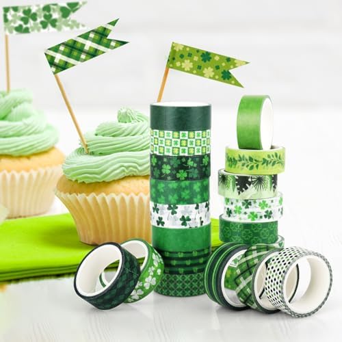 Green Decorative Tape Set 20 Rolls St. Patrick's Day Washi Tape for Lucky Shamrock DIY St Patrick Day Masking Tape for Irish Holiday Kids Craft Notebook Scrapbooking & Stamping Supplies