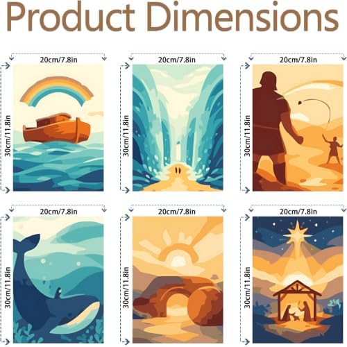 Clendo 6 Packs Paint by Numbers Kit for Adults, Bible Adult Paint by Number Kits on Canvas Without Frame, DIY Oil Painting for Home Decor Gift 8” W x 12”L