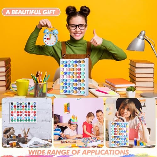Sunnychicc 2 Pcs 63 Holes Craft Paint Storage Organizer Vertical Rack Stand 2 oz Paint Bottle Wall Mounted Storage for Art Supplies Back to School, White