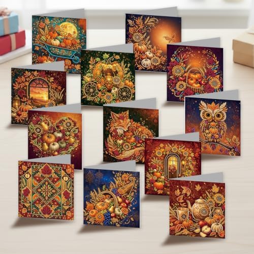 POETRYDRAW DIY Diamond Art Painting Greeting Card Kit, Creative Craft Set for Card Making，Autumn Harvest