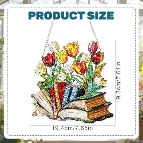 CRZMODE Tulip Diamond Art Hanging Kit for Adults, Book Pendant Diamonds Painting Art Kit, Special Crystal Diamond Art Painting Pendant Ornament, Craft Gift for Women Home Window Decor