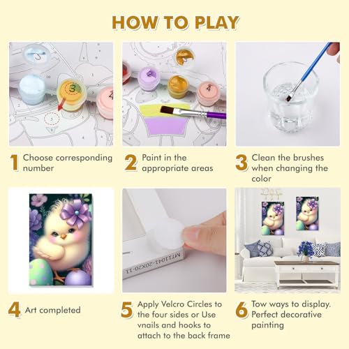 Bowetile Framed Paint by Numbers Easter Kit for Adults, Adults' Paint-by-Number Duck Kits on Canvas, Painting by Numbers Easter Egg, DIY Acrylic Number Painting for Home Wall Decor, 8x12in