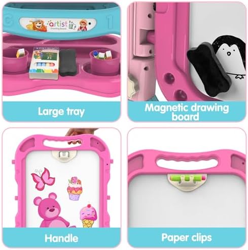 Amagoing Easel for Kids, Adjustable Standing Art Easel for Toddler, Double Chalk Drawing Board with Painting Accessories, Birthday Christmas Gift Toy for Girls 3 4 5 Years Old