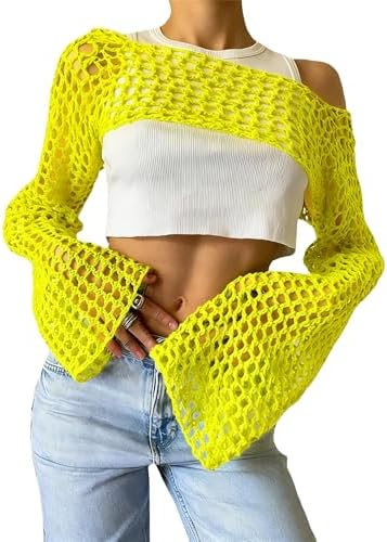 KEOMUD Women Crochet Tops Y2K Hollow Knit Bolero Shrug