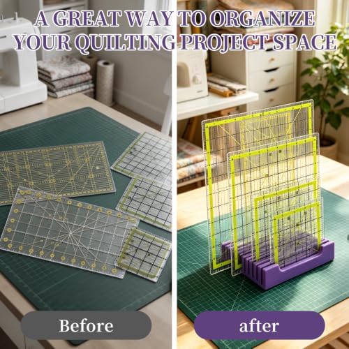 12 Slot Quilting Ruler Holder Sewing Ruler Holder Organizer for Quilting,Storage Rack for Quilting Rulers(Purple)