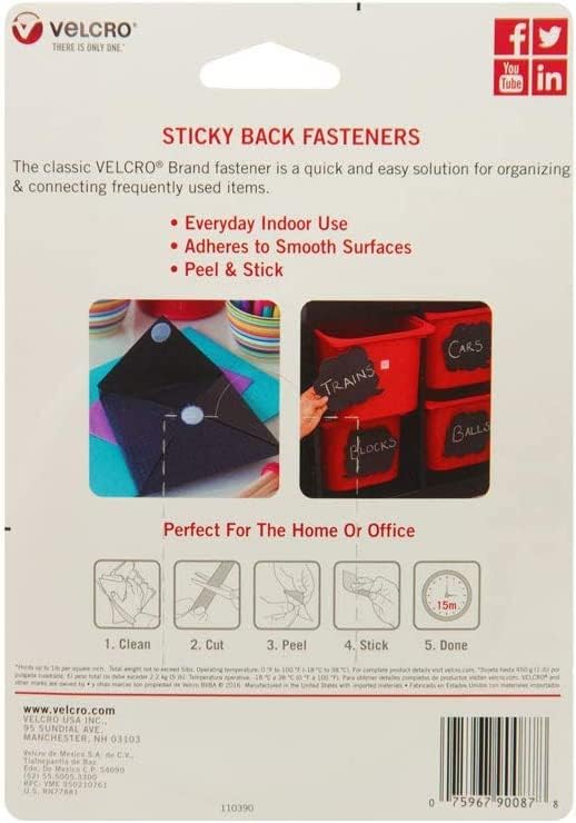 VELCRO Brand 5 Ft x 3/4 in | White Tape Roll with Adhesive | Cut Strips to Length | Sticky Back Hook and Loop Fasteners | Perfect for Home, Office or Classroom (Pack of 2)