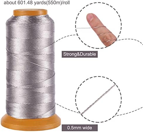 601Yards 0.5mm Nylon Sewing Thread Polyester Leather Cord Silver Beading String Macrame Cord Rope for DIY Necklace Bracelet Handcraft Leather Sewing Bookbinding